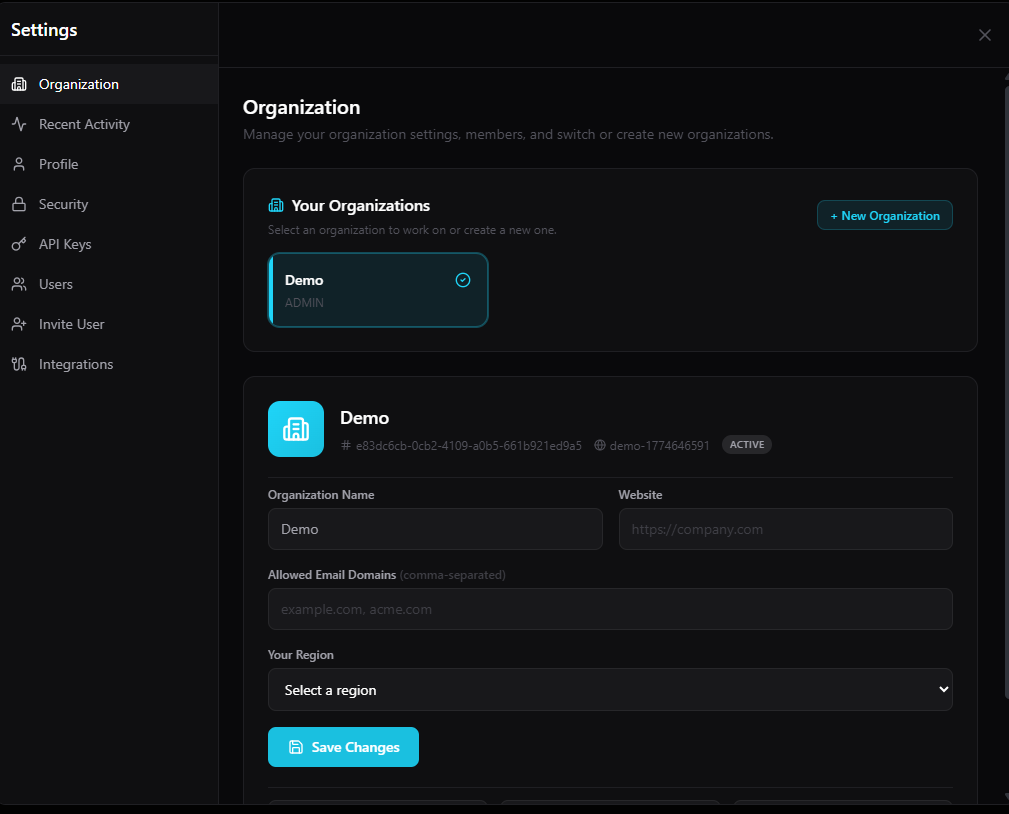 Organization Settings